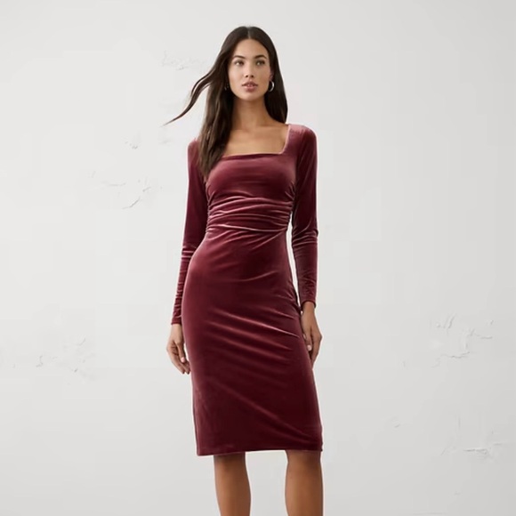 NWT Banana Republic Long Sleeve Cherry Jam Velvet Dress, Size M. - Picture 7 of 10